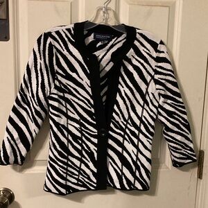 Jones New York Signature Petite Women's Black and White Zebra Cardigan PP SP